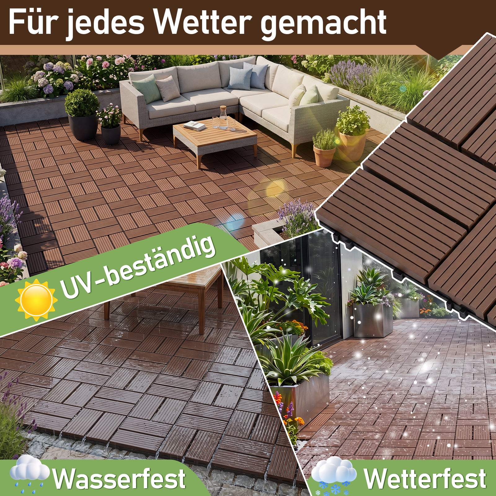 Jopassy PP Terrassenfliesen 30 x 30 cm für Balkon und Pool