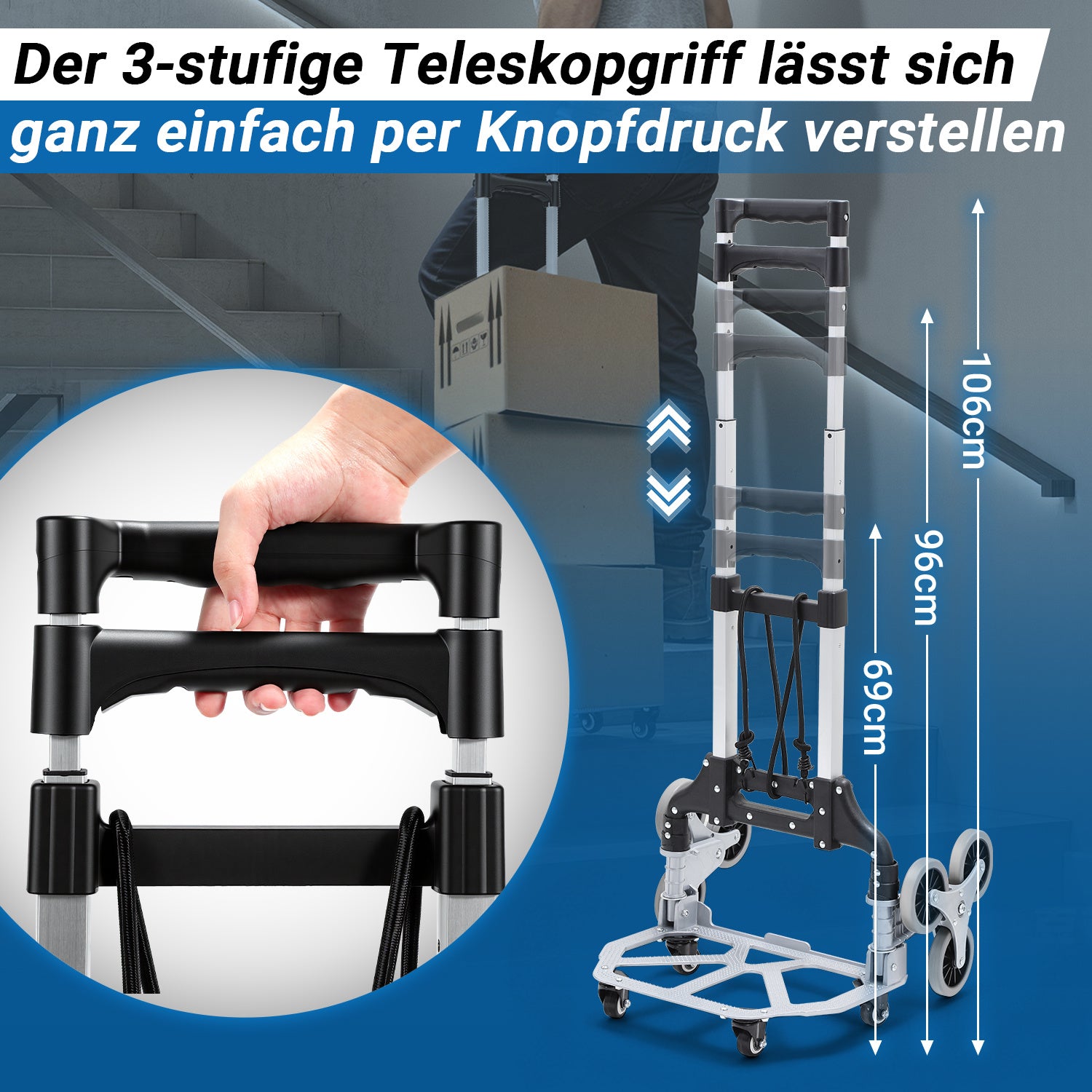 Jopassy Klappbare Treppensteiger-Sackkarre mit 70 kg Tragkraft für Einkauf und Garten