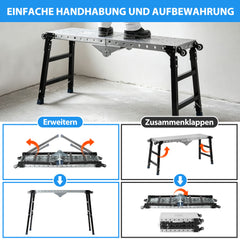Jopassy Klappbare Arbeitsplattform 120 × 36 cm Höhenverstellbar 60–90 cm mit Rollen bis 500 kg
