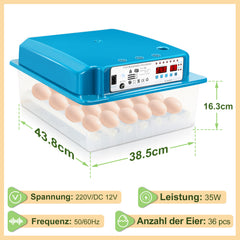 Jopassy Brutautomat 36 Eier vollautomatisch mit LED Eierbeleuchtung