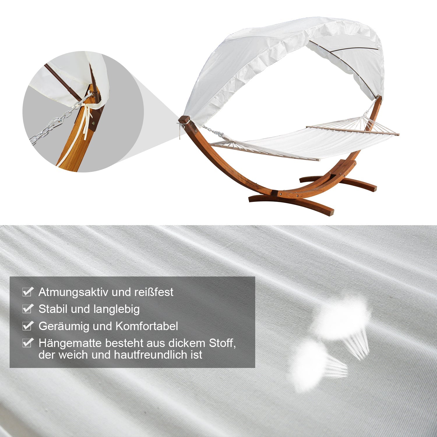 Jopassy Hängematten mit Gestell Outdoor Holz Hängematte mit Dach Hängemattengestell 200×150cm, Hängesessel 2 Personen Belastbarkeit 200kg