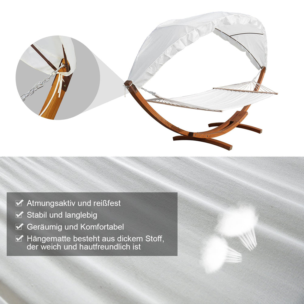 Jopassy Hängematten mit Gestell Outdoor Holz Hängematte mit Dach Hängemattengestell 200×150cm, Hängesessel 2 Personen Belastbarkeit 200kg