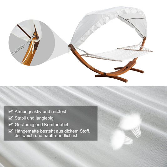 Jopassy Hängematten mit Gestell Outdoor Holz Hängematte mit Dach Hängemattengestell 200×150cm, Hängesessel 2 Personen Belastbarkeit 200kg