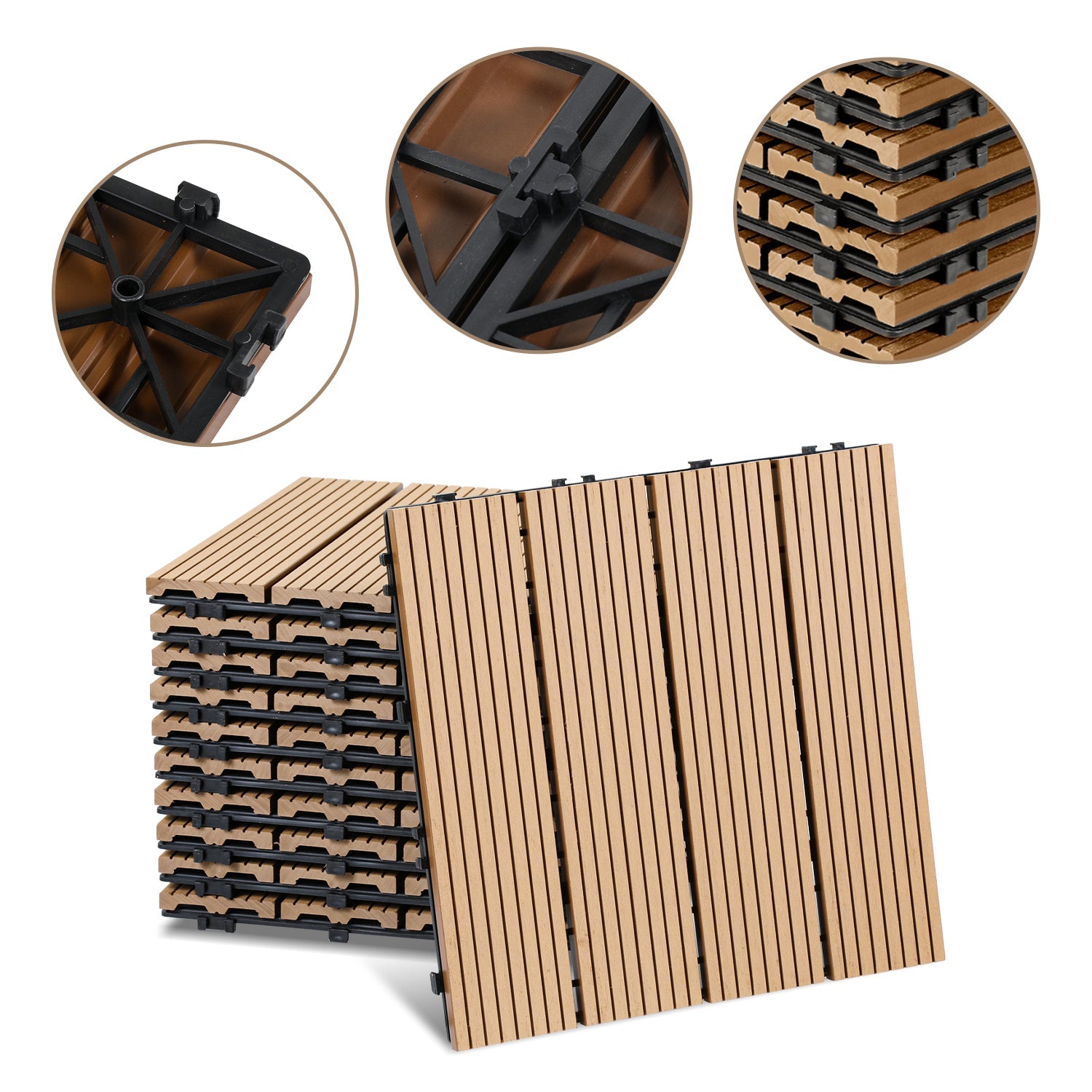 Jopassy WPC Terrassenfliesen 30x30 cm, Klickfliesen für Balkon, 1–5 m²