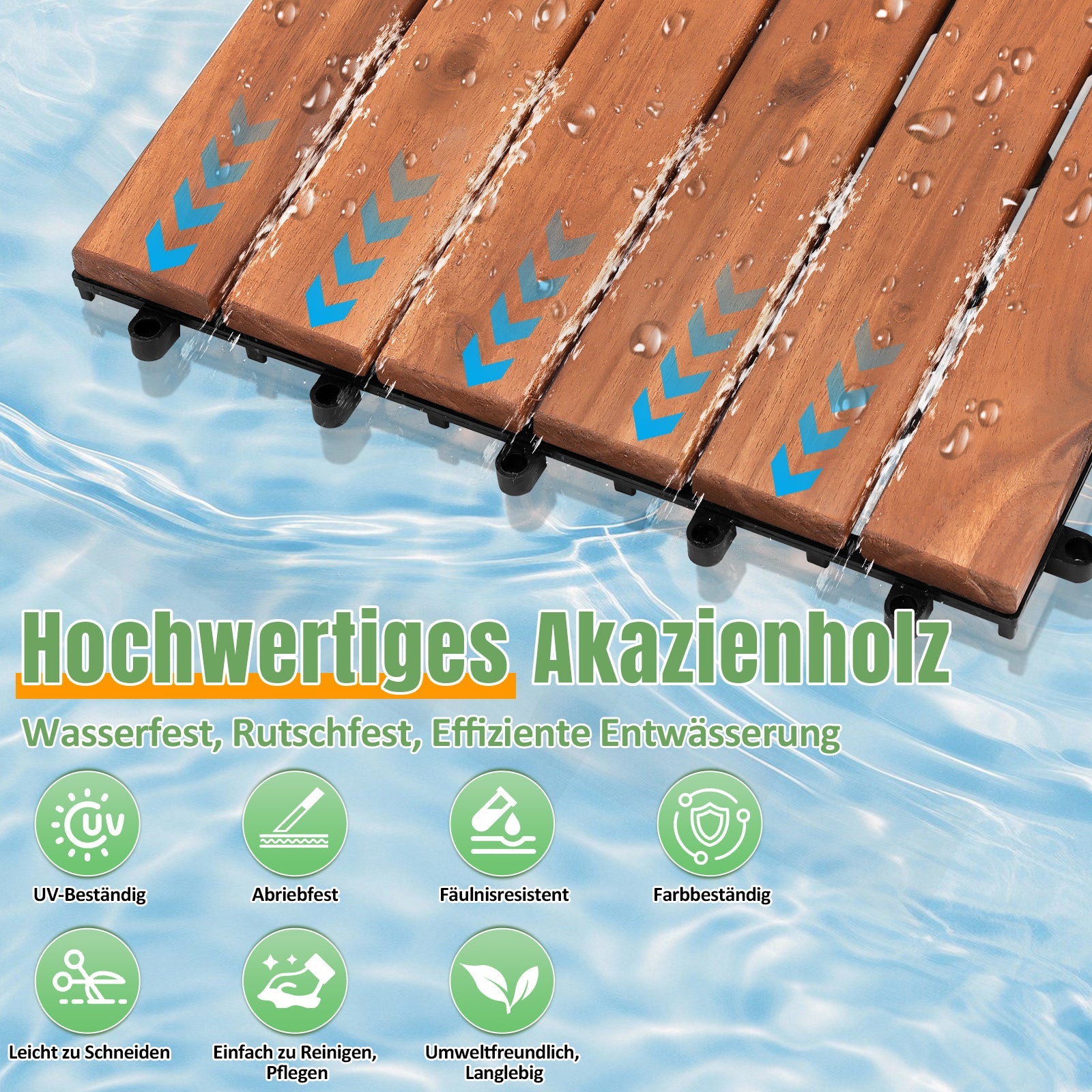 Jopassy Holzfliesen 30x30 cm, Terrassenfliesen für Balkon, 1–5 m²