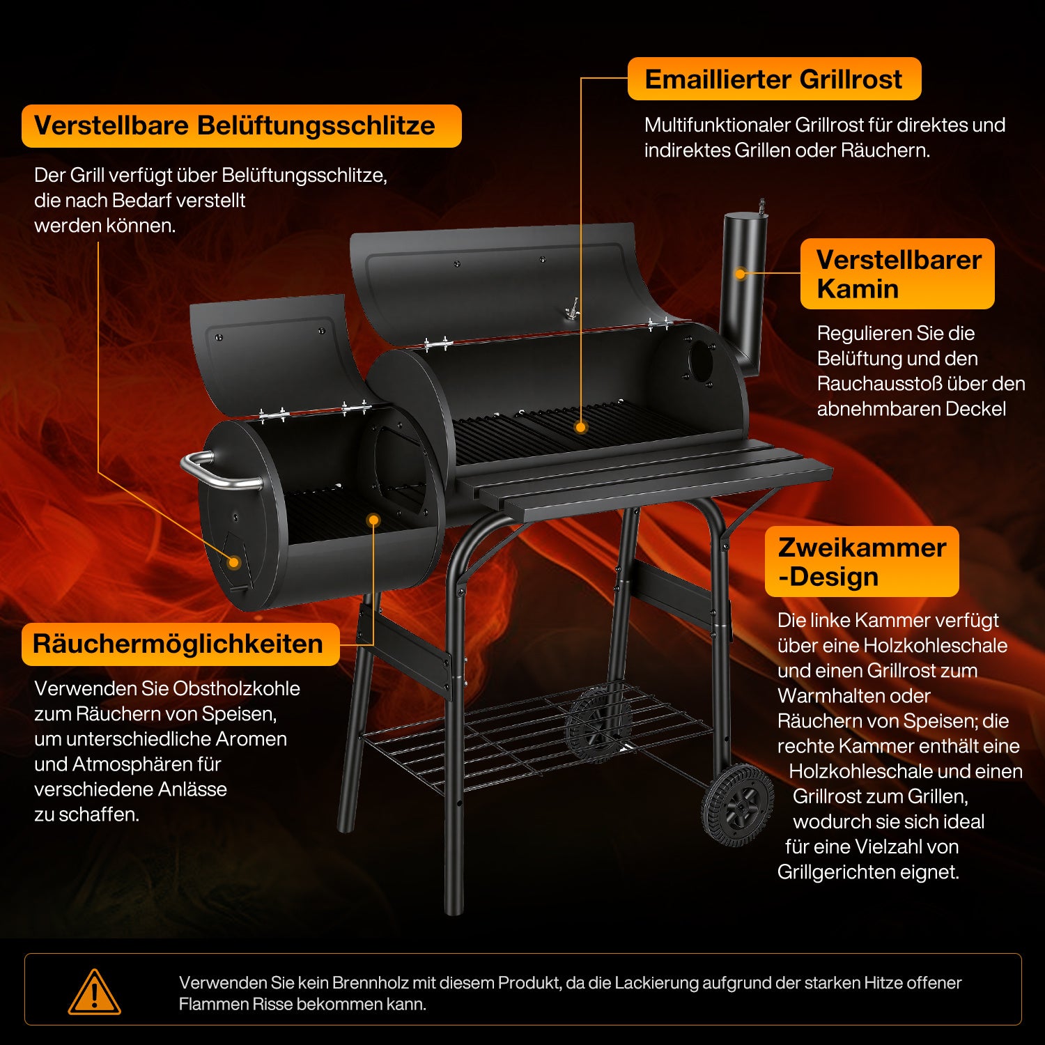 Jopassy Holzkohlegrill mit 2 Kammern und Thermometer
