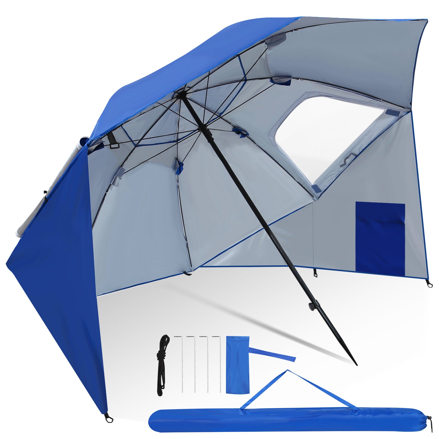 Jopassy Strandmuschel Ø210×220 cm, Sonnenschirm UV50+, 2-in-1 Alu Strandschirm mit Windschutz, faltbar & leicht