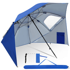 Jopassy Strandmuschel Ø210×220 cm, Sonnenschirm UV50+, 2-in-1 Alu Strandschirm mit Windschutz, faltbar & leicht