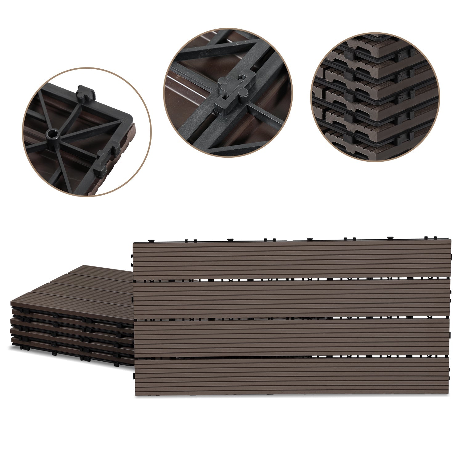 Jopassy WPC Terrassenfliesen 30x60 cm, Klickfliesen für Balkon & Garten, 1–5 m²