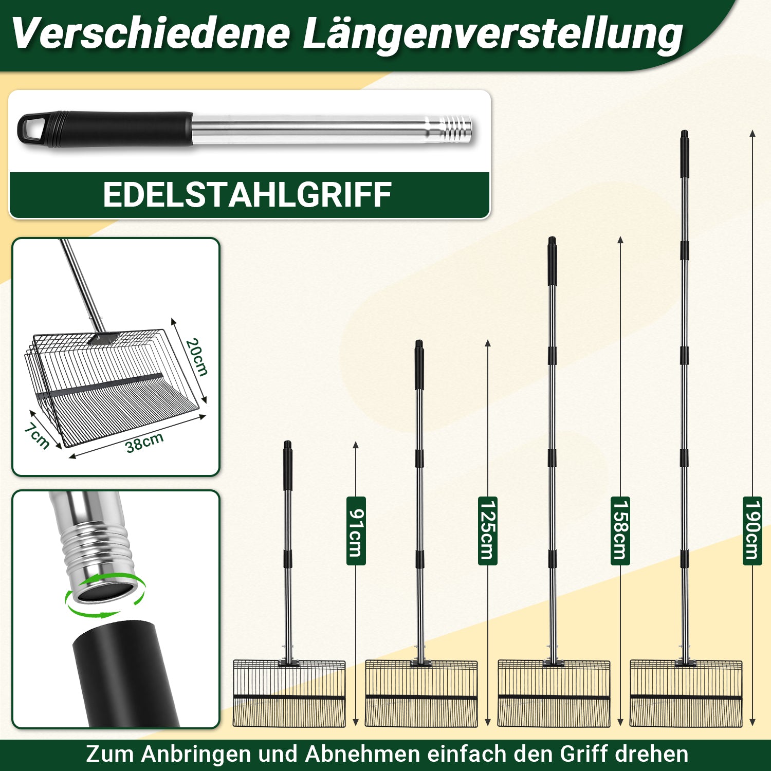Jopassy Hühnerstall Reinigungsschaufel Edelstahl 91-190 cm für Geflügelstall