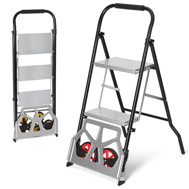 Jopassy 2 in 1 Sackkarre mit Trittleiter 2/3 Stufen Klappbar aus Stahl bis 150 kg