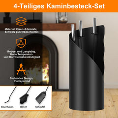 Jopassy Kaminbesteck 4-teilig mit Ständer Besen Schaufel und Schürhaken