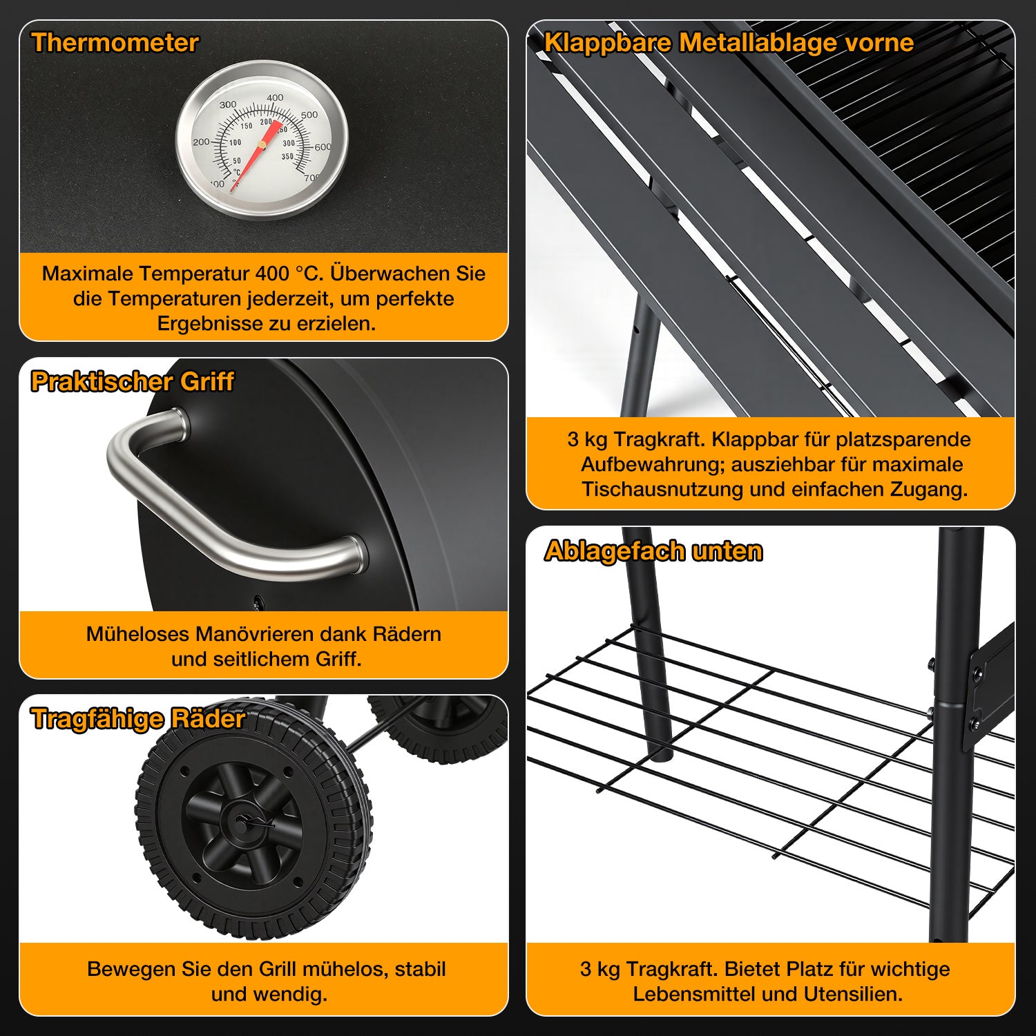 Jopassy Holzkohlegrill mit 2 Kammern und Thermometer