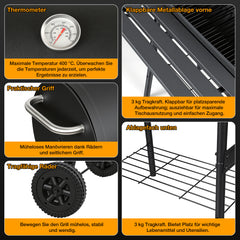 Jopassy Holzkohlegrill mit 2 Kammern und Thermometer
