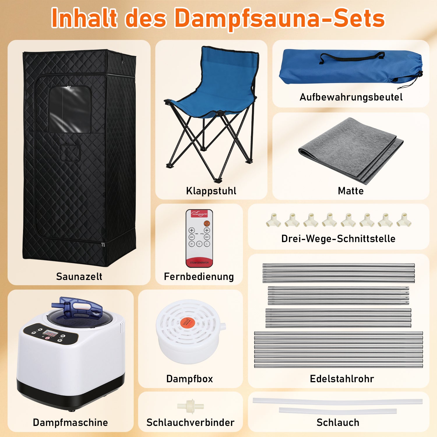 Jopassy Tragbare Dampfsauna 90 × 90 × 180 cm mit 9 Heizstufen und Fernbedienung