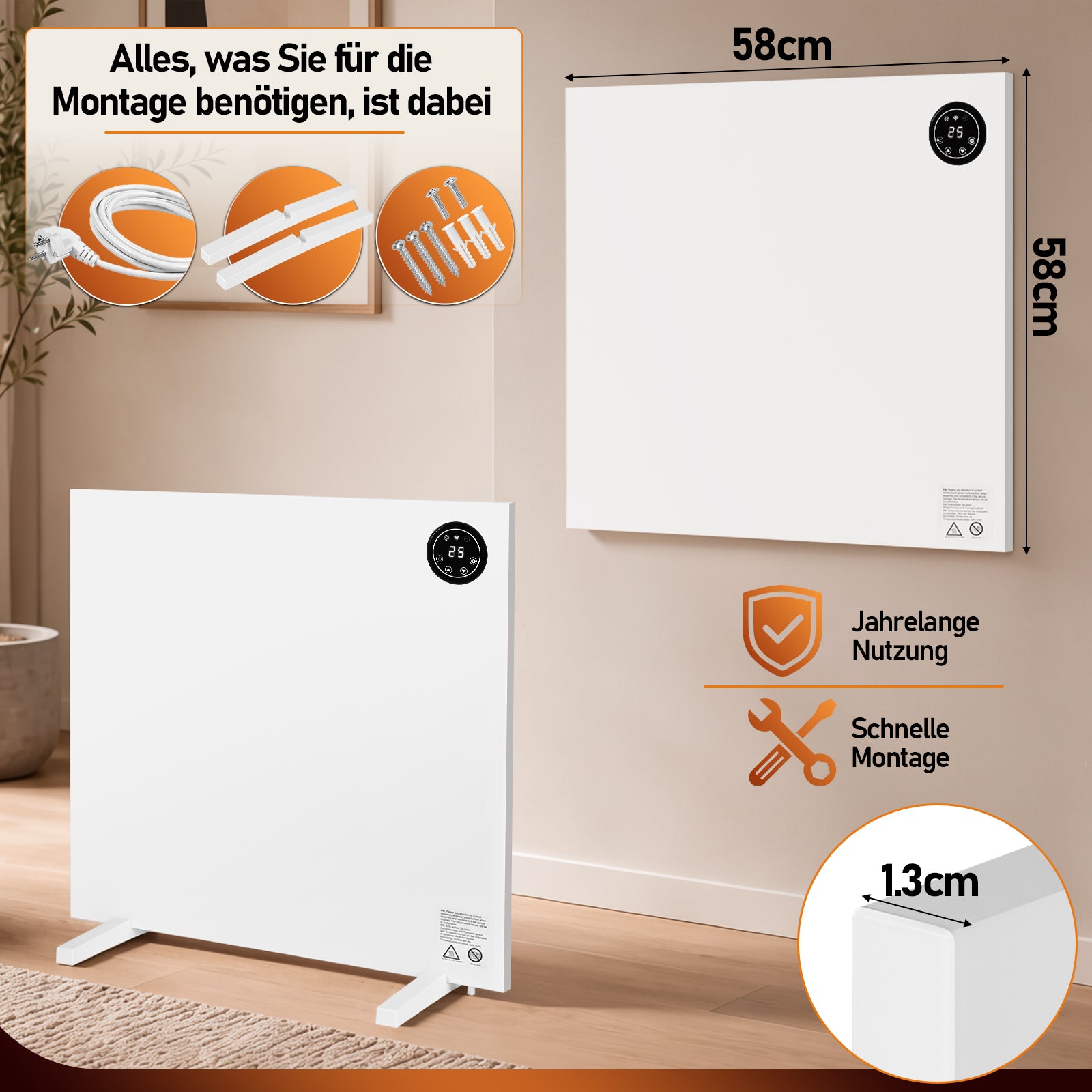 Jopassy Infrarotheizung 400/750/1000W mit Thermostat Tuya App und Fernbedienung