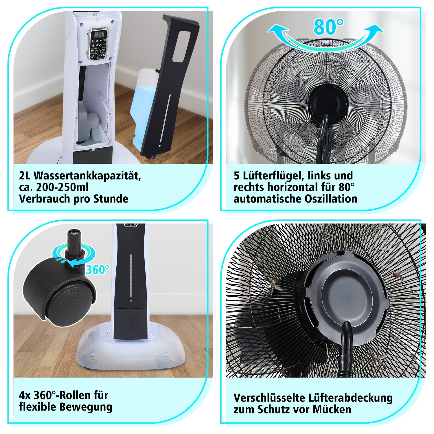 Jopassy Standventilator mit Wasserkühlung Ultraschall-Sprühfunktion