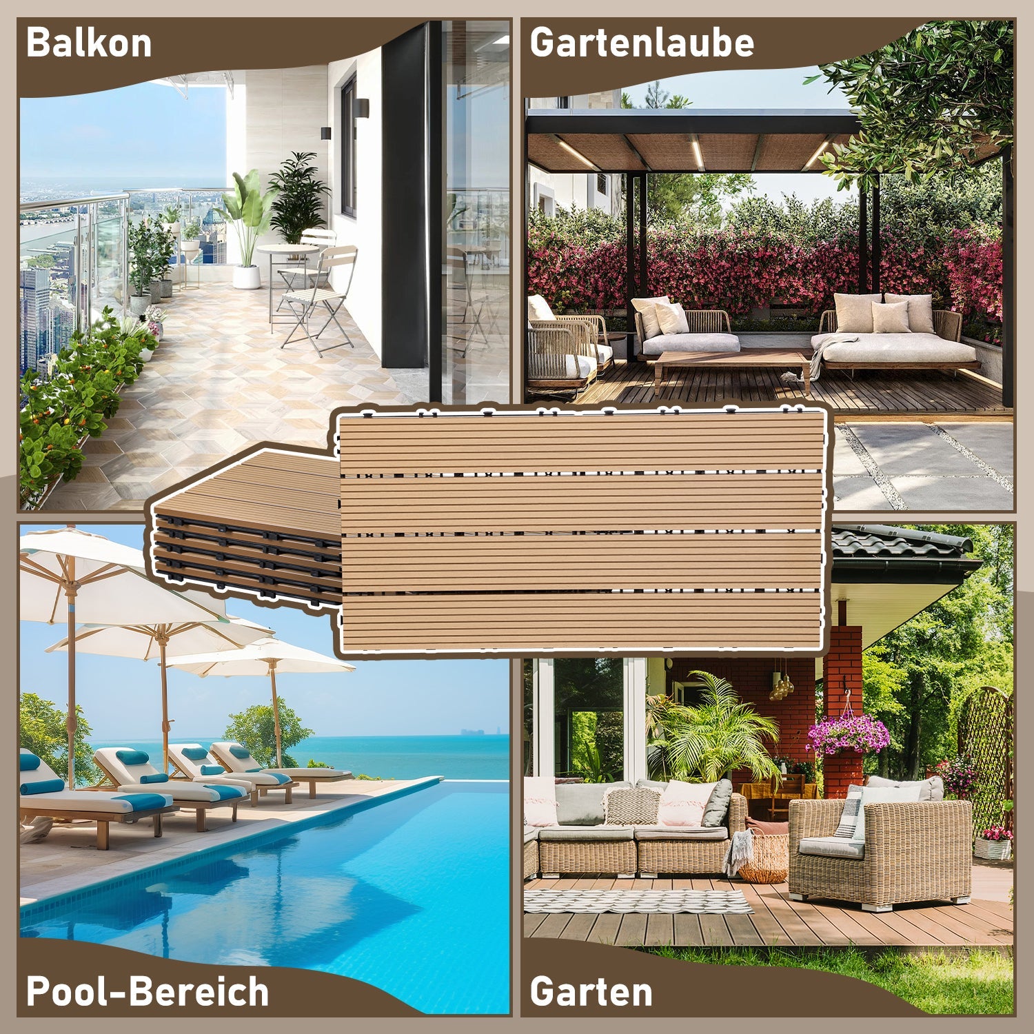 Jopassy WPC Terrassenfliesen 30x60 cm, Klickfliesen für Balkon & Garten, 1–5 m²