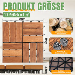 Jopassy Holzfliesen 30x30 cm, Terrassenfliesen für Balkon, 1–5 m²