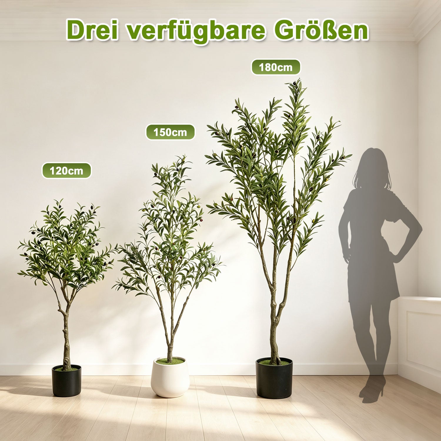 Jopassy Künstlicher Olivenbaum 120/150/180 cm Dekobaum mit Pflanztopf