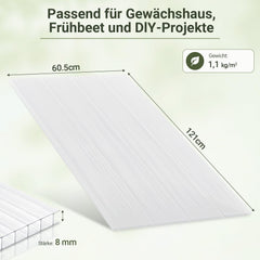 Jopassy Polycarbonat Hohlkammerplatten 8 mm 5 Stück ca. 3,66 m² für Gewächshaus