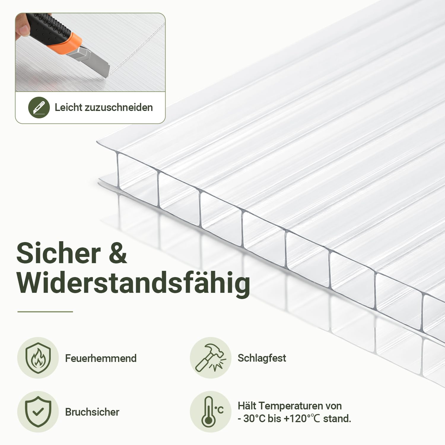 Jopassy Polycarbonat Hohlkammerplatten 8 mm 5 Stück ca. 3,66 m² für Gewächshaus